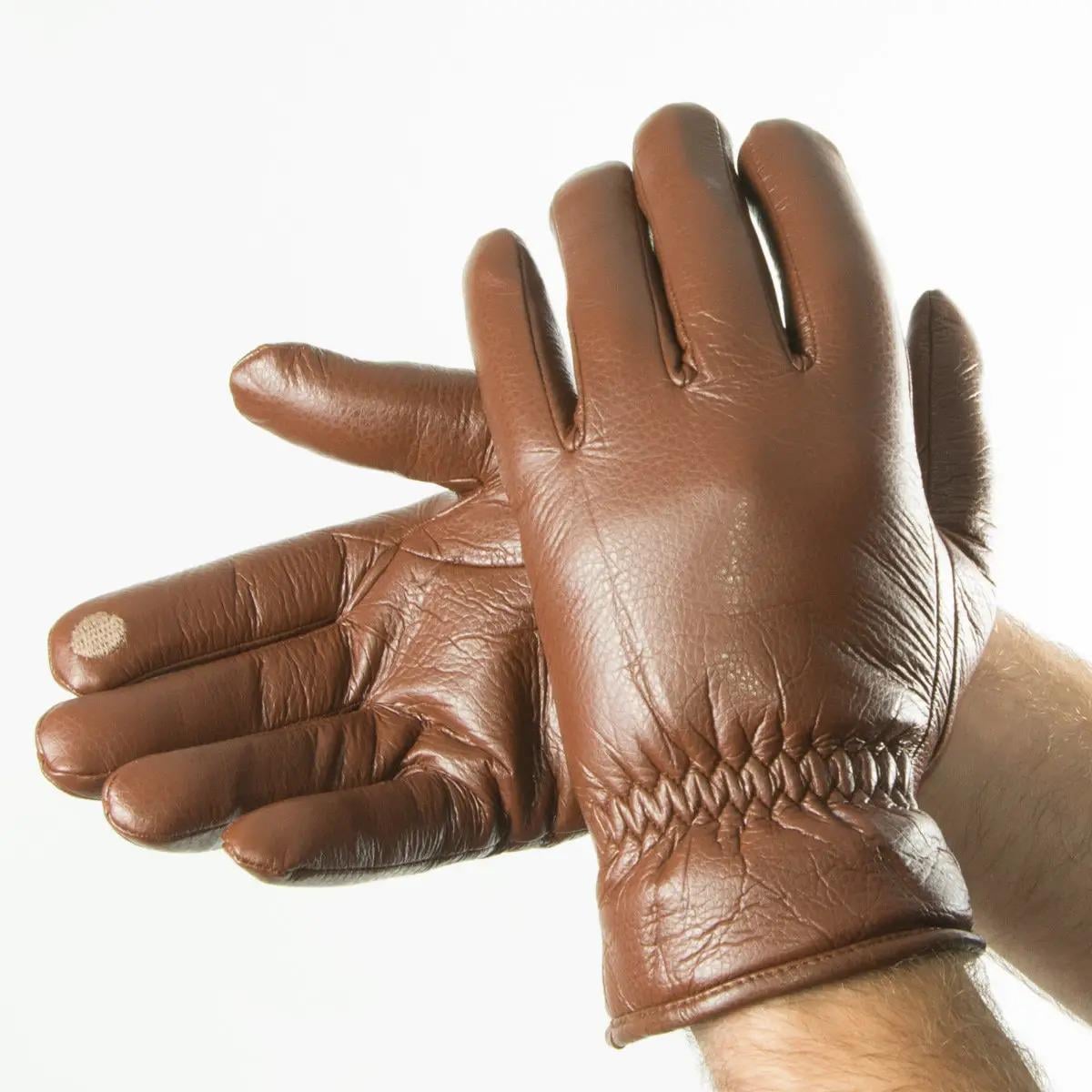 Перчатки зимние мужские из экокожи M Коричневый (№19-1-59/1)