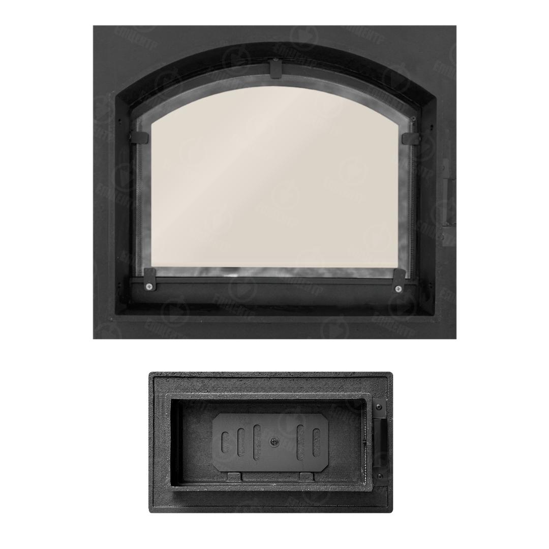 Комплект чавунних дверцят замковий з вогнетривким склом XL 490x420 мм/піддувальний з регулятором замкової тяги 330х190 мм - фото 3 Комплект чавунних дверцят замковий з вогнетривким склом XL 490x420 мм/піддувальний з регулятором замкової тяги 330х190 мм - фото 3