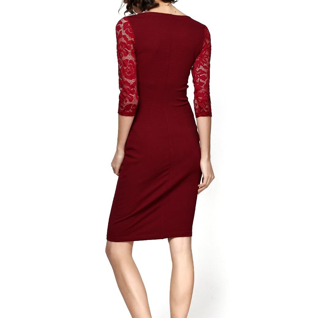 Платье G&N с гипюровым рукавом М Бордовый (7004) - фото 2