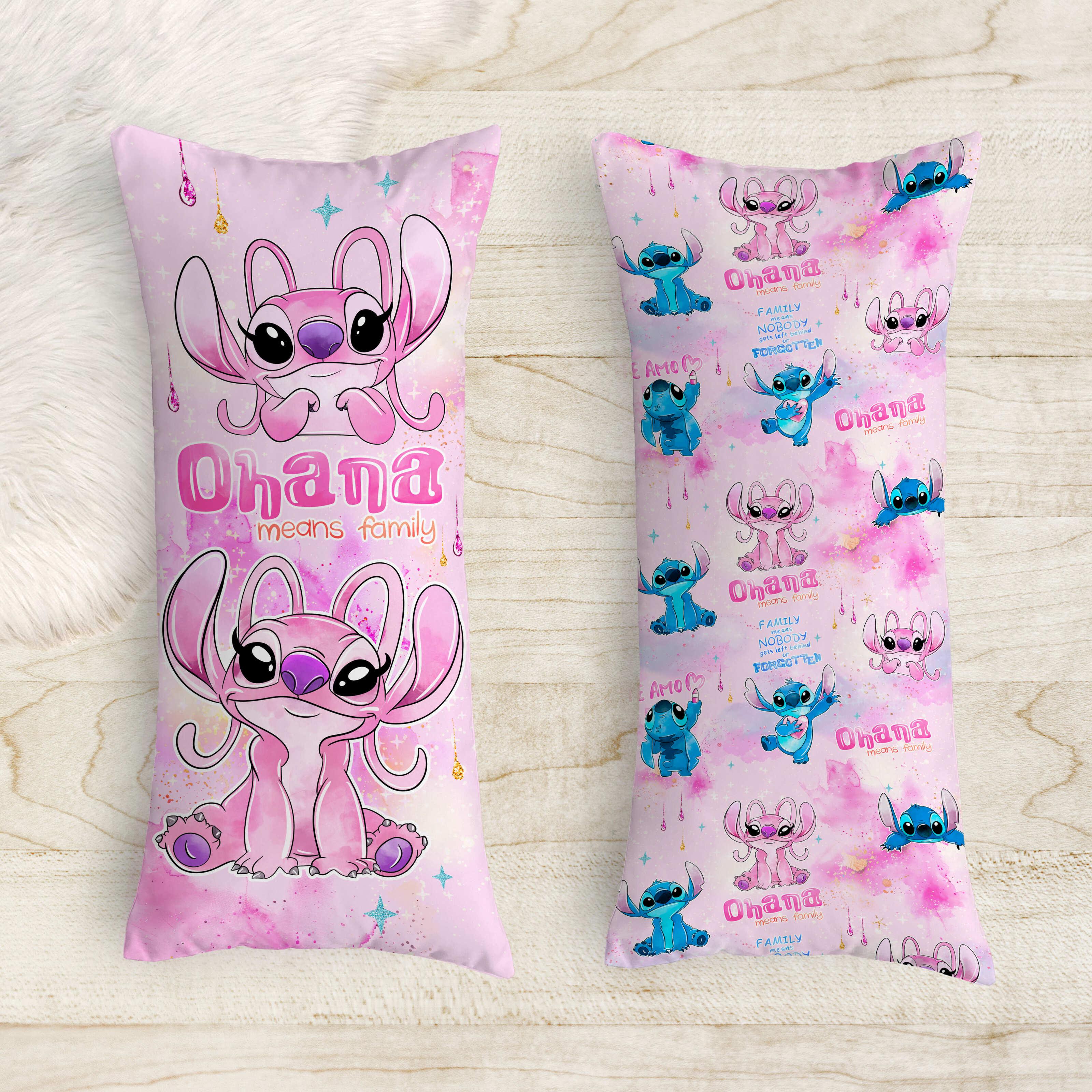 Подушка-обіймашка дакімакура дитяча Ангел і Стіч на рожевому фоні 40х100 см