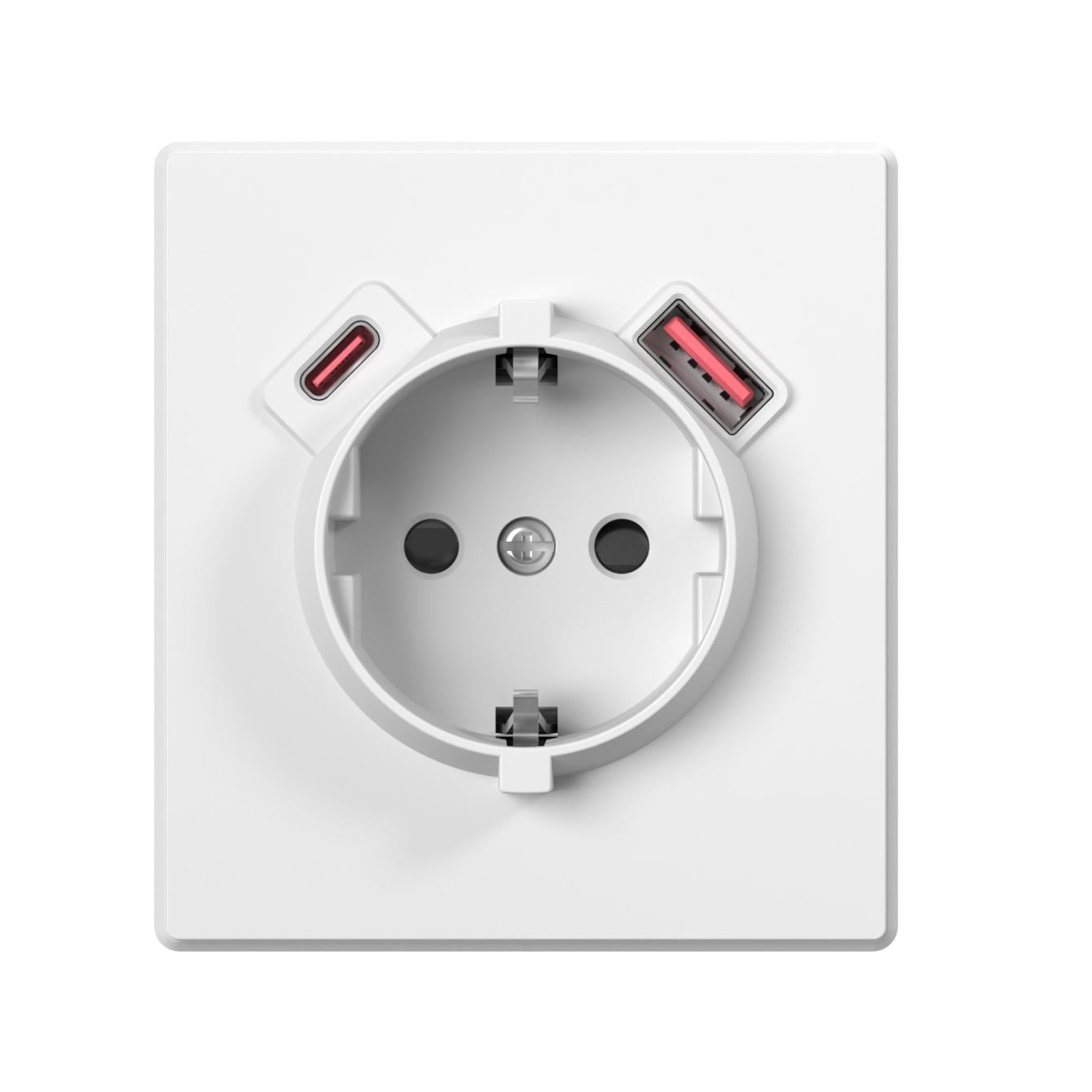 Розетка одинарная с заземлением Videx NOTA USB-A+C 20W Белый матовый (VF-NT-SK1GUC-WH)