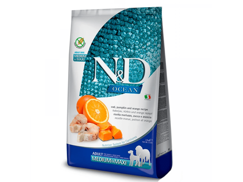 Корм сухий для дорослих собак середніх/великих порід Farmina N&D Ocean Dog Medium&Maxi з тріскою та апельсином 2,5 кг (36551) Корм сухий для дорослих собак середніх/великих порід Farmina N&D Ocean Dog Medium&Maxi з тріскою та апельсином 2,5 кг (36551)