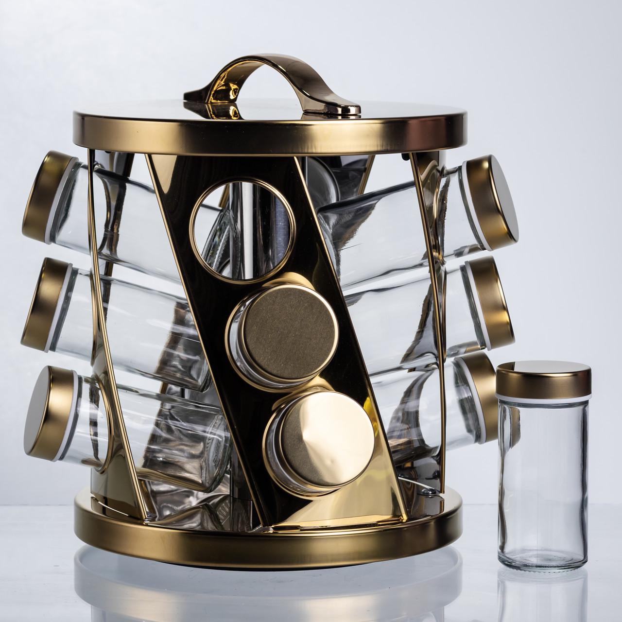 Карусель для специй 12 баночек по 100 мл Золотой (HP-1369)