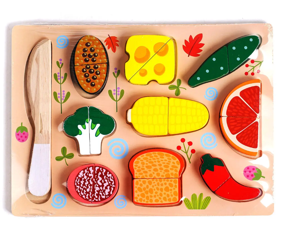 Набор игровой деревянный Bambi 9 продуктов половинки на магнитах/нож/доска (C 54593)