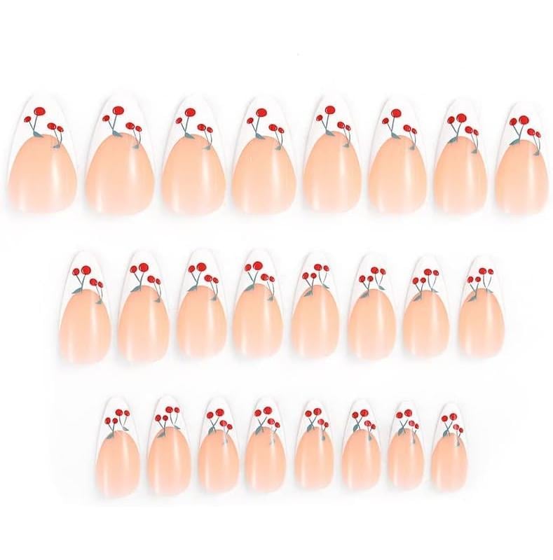 Накладні нігті френч Вишеньки мигдаль середньої довжини з клейовими пластинами 24 шт. Білий з червоним (2789190719) - фото 7 Накладні нігті френч Вишеньки мигдаль середньої довжини з клейовими пластинами 24 шт. Білий з червоним (2789190719) - фото 7