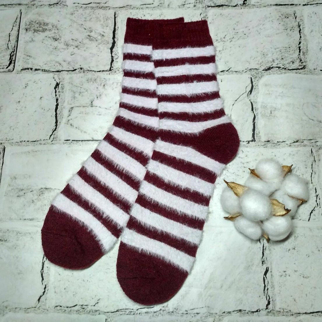 Термоноски женские высокие Полоска ангора р. 36-41 Бордовый (B2054-2)