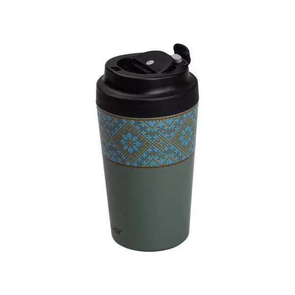 Термочашка Вышиванка YIWU с керамической колбой и коспусом из нержавеющей стали 380 мл Серо-зеленый (147-107-HP-14-50GR) - фото 2