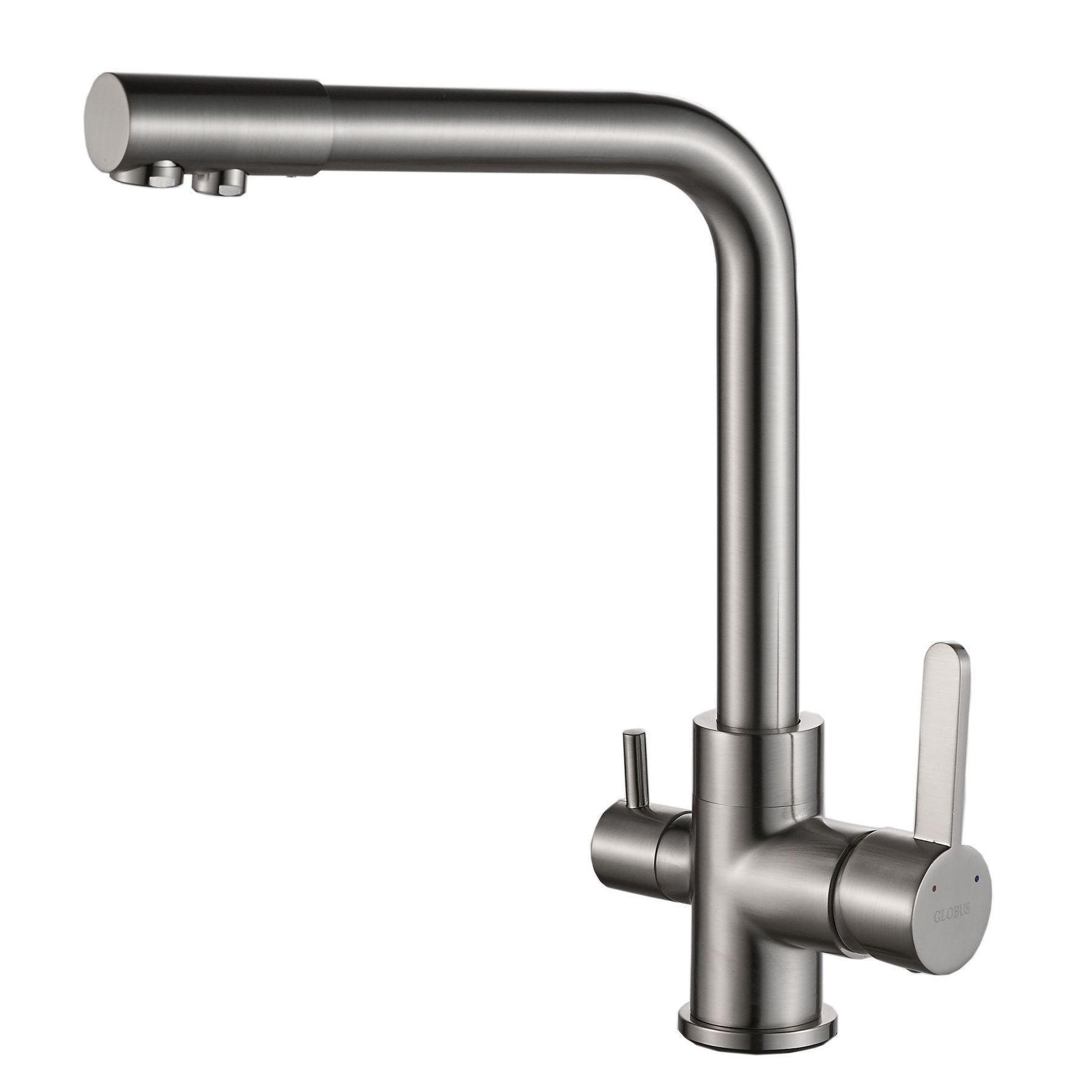 Смеситель для кухни на два выхода фильтр/вода GLux LAZER GLLR-0444-8-STSTEEL Сатин (13280)