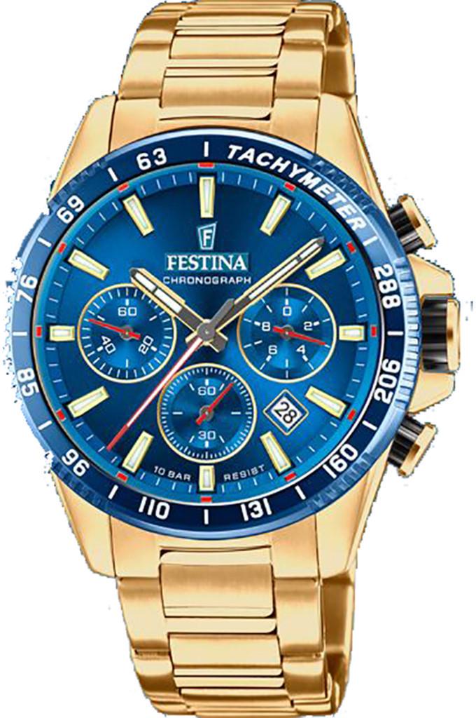 Наручные часы мужские Festina F20634/3 Timeless Chronograph со стальным корпусом WR 100 м и синим циферблатом