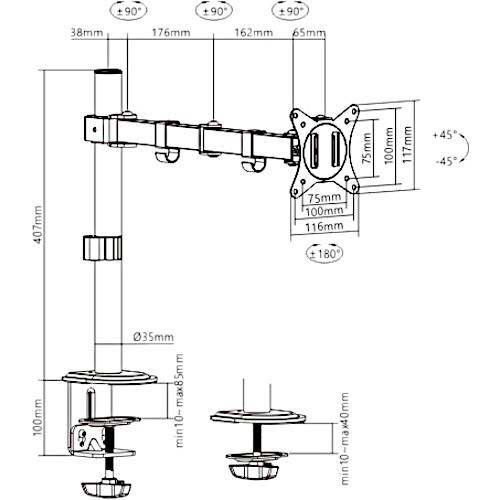 Кронштейн для ТВ/монитора Gembird MA-D1-01 VESA 100х100 17-32" до 9 кг Черный (28783189) - фото 2 Кронштейн для ТВ/монитора Gembird MA-D1-01 VESA 100х100 17-32" до 9 кг Черный (28783189) - фото 2