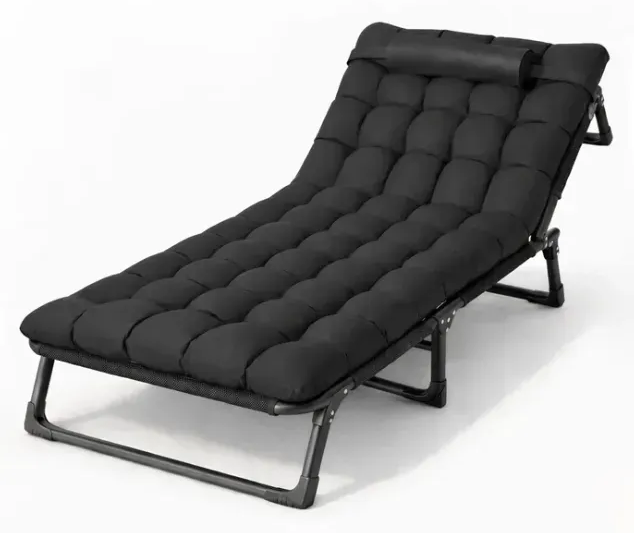 Шезлонг садовий з м'яким матрацом Gordon до 150 кг Чорний (PR-GORG+)