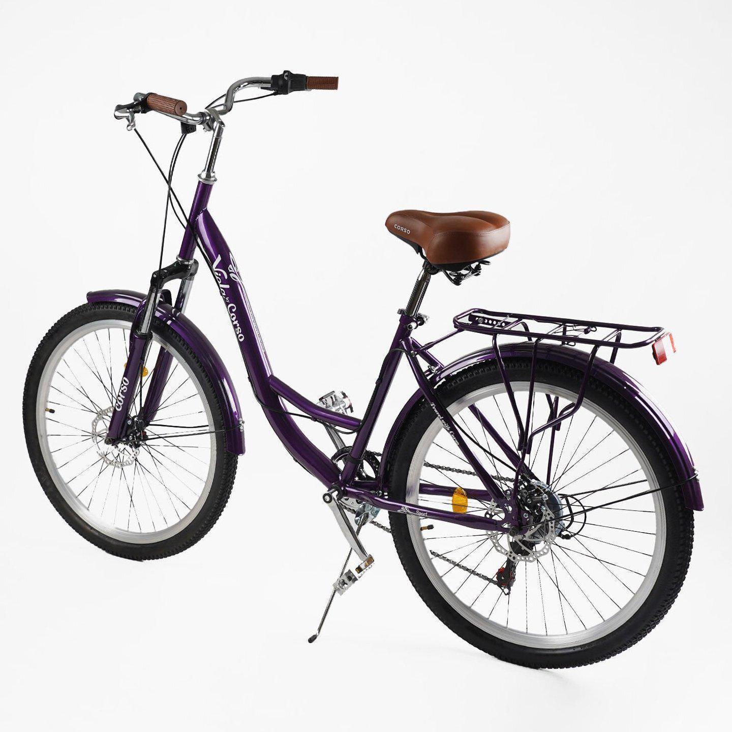 Велосипед городской Corso Viola с багажником рама 17"/26" Фиолетовый - фото 3 Велосипед городской Corso Viola с багажником рама 17"/26" Фиолетовый - фото 3