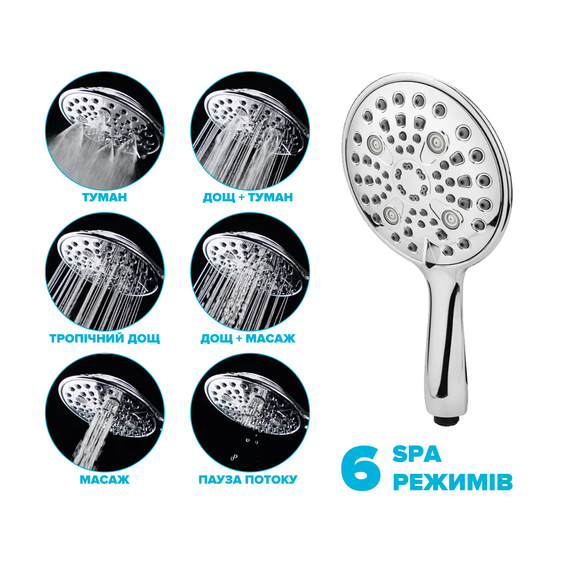 Лейка душевая водосберегающая Drop SPA6F-MULTI150 Туман 66% с 6 SPA потоками (250274) - фото 2 Лейка душевая водосберегающая Drop SPA6F-MULTI150 Туман 66% с 6 SPA потоками (250274) - фото 2