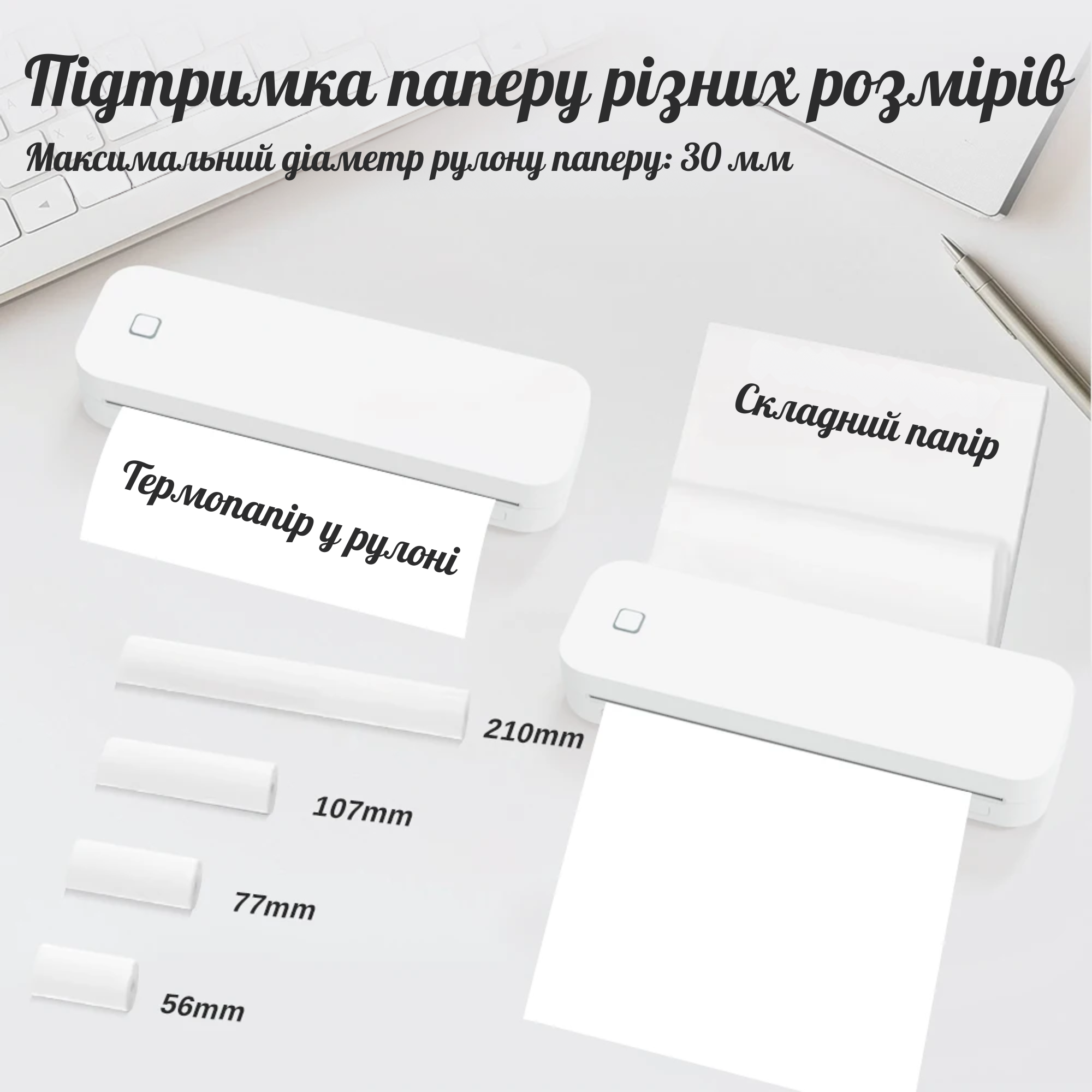 Термопринтер Inkless Portable A4/чехол/2 рулона термо бумаги/5 листов бумаги для трансфера тату White (GS-291) - фото 2