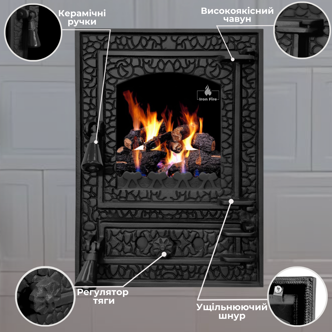Дверца для печи Iron Fire Bastion со стеклом чугунная 370х490 мм (1129) - фото 12