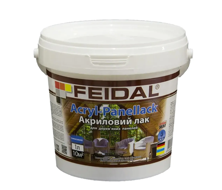 Лак акриловый водорастворимый Feidal Acryl-Panellack глянцевый на основе акрила для панелей и плинтусов 1 л Прозрачный (1816127102)