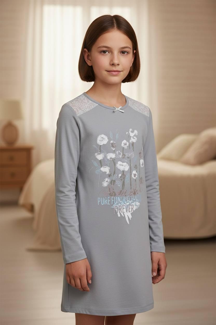 Нічна сорочка для дівчинки BAYKAR р. 8 128-134 см 8-9 років Темно-сірий (9395-512)
