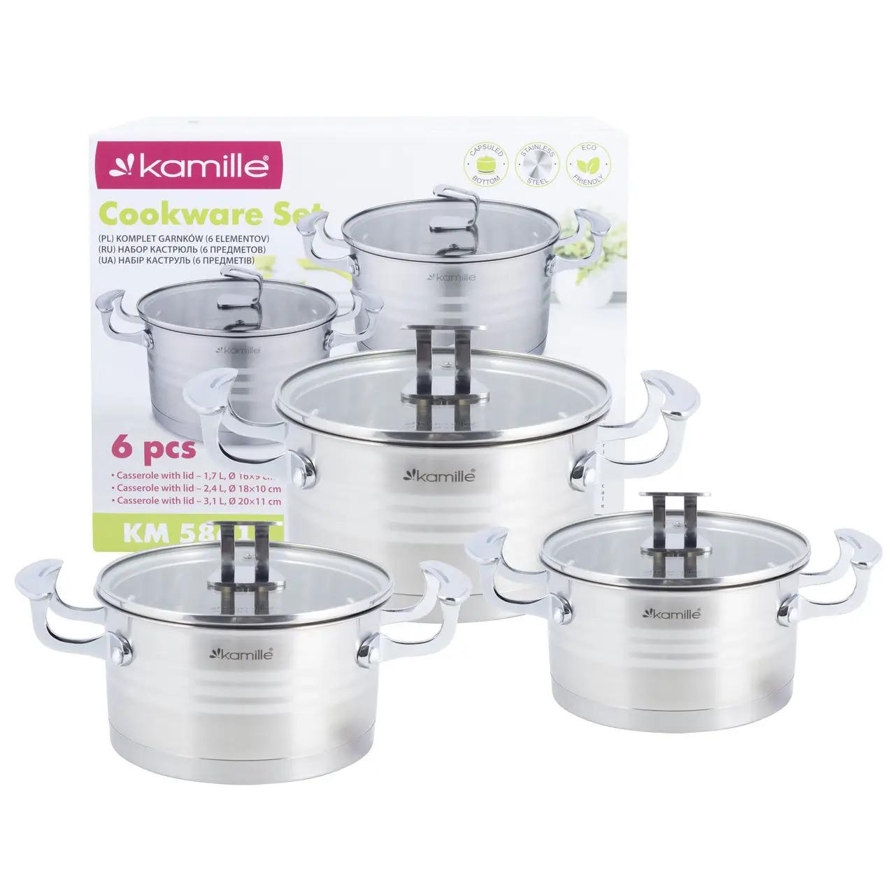 Набір каструль Kamille з нержавіючої сталі 1,7 л/2,4 л/л 3,1 6 пр. (KM-5861)