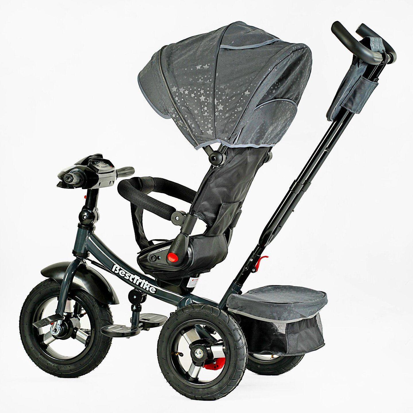 Велосипед дитячий триколісний Best Trike 6088 F надувні/фара з USB/пультом/батьківською ручкою Сірий (980-66) - фото 3