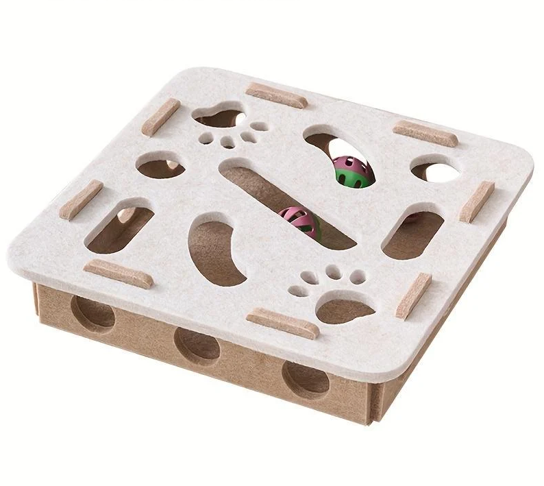 Игрушка для кошек интерактивная бокс-пазл для царапания и копания с шариками Бежевый (601101583845795)