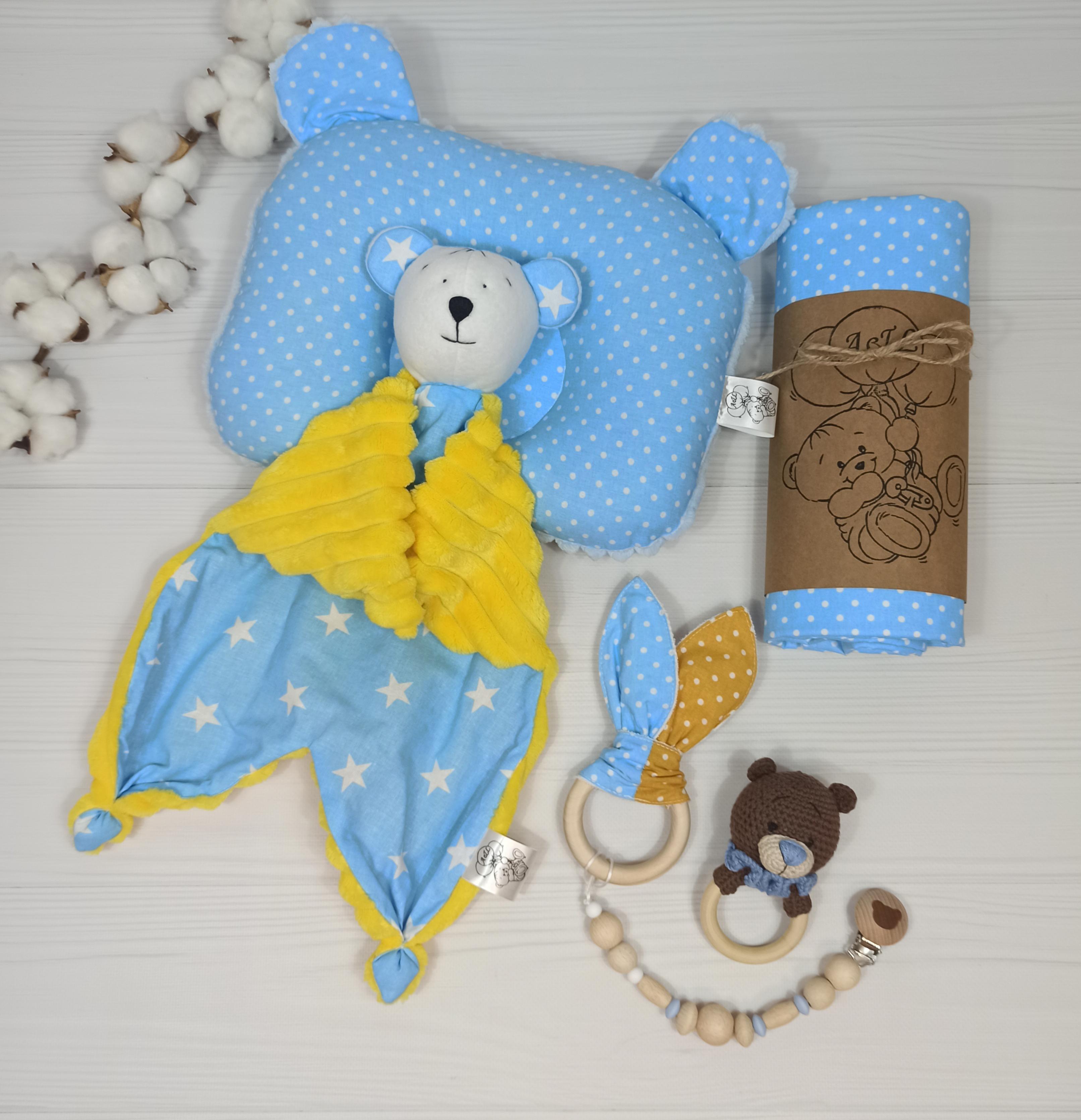 Подарочный набор albabybox Патриотический пеленка/подушка/комфортер/грызунец/держатель для пустышек Голубой (NA 18206184)