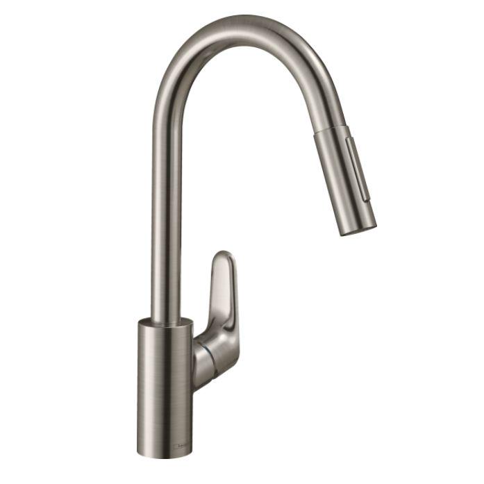 Смеситель для кухни Hansgrohe Focus Focus 240 2jet с выдвижным изливом однорычажный стальной (31815800)