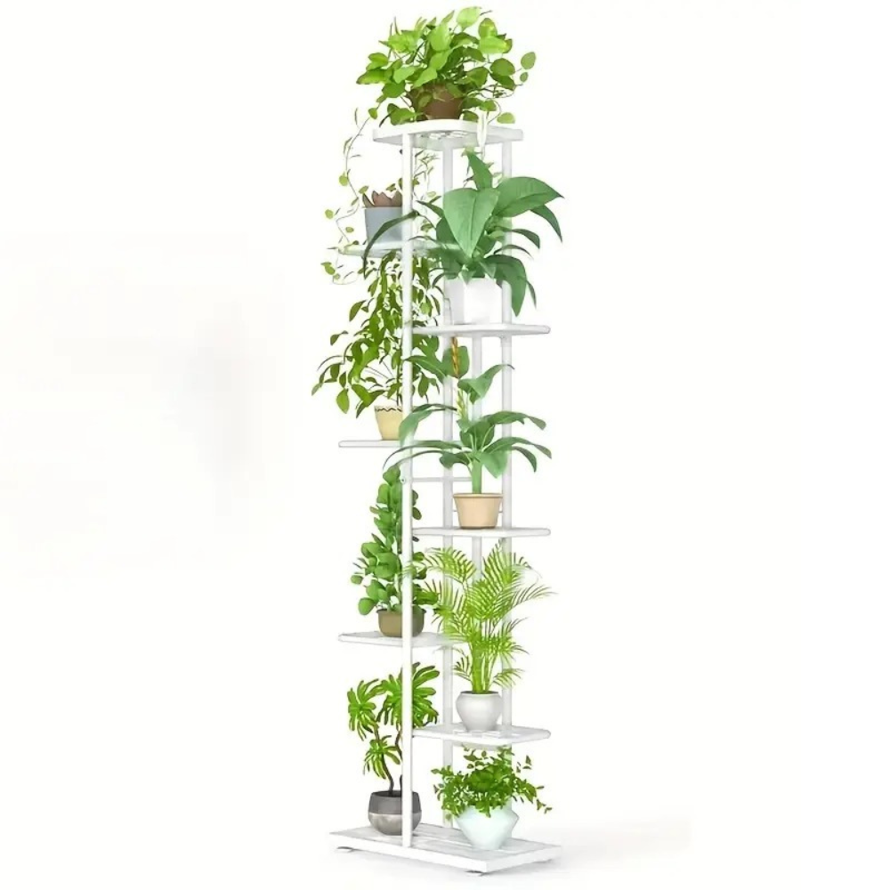 Стеллаж для растений и цветов полка на резиновых ножках металлическая подставка на 9 ярусов в комнату Белый