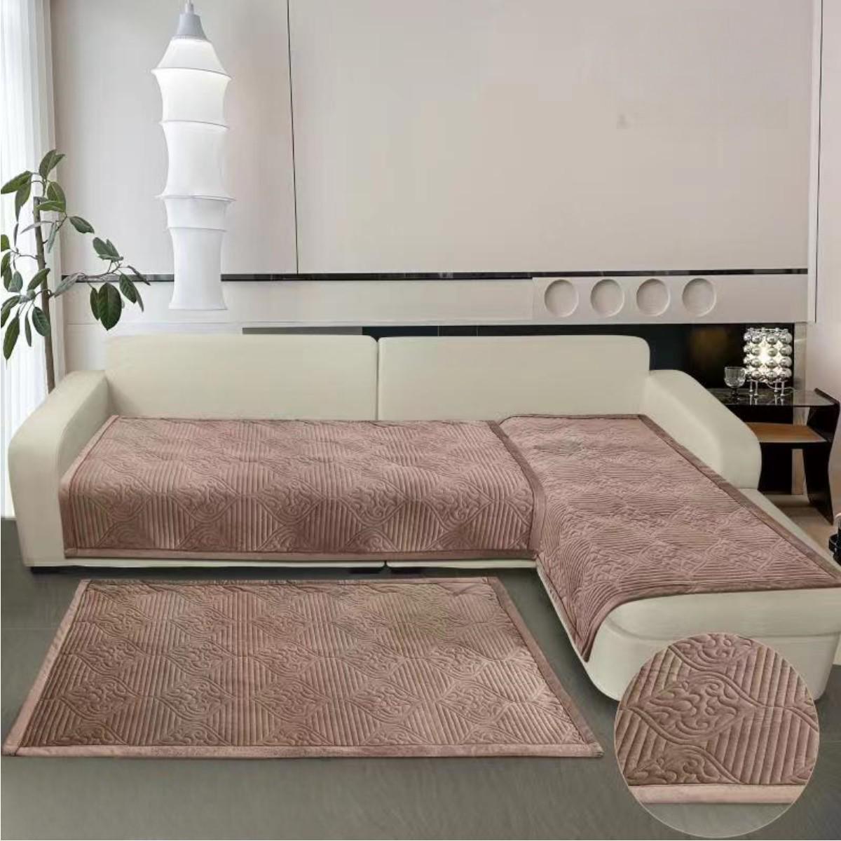 Покрывало Koloco на диван/кресло велюр 3 шт. Коричневый (39408) - фото 2