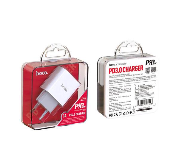 Зарядний пристрій мережевий Hoco C76A Type-C 3A PD QC3.0 18W без кабеля White - фото 6 Зарядний пристрій мережевий Hoco C76A Type-C 3A PD QC3.0 18W без кабеля White - фото 6