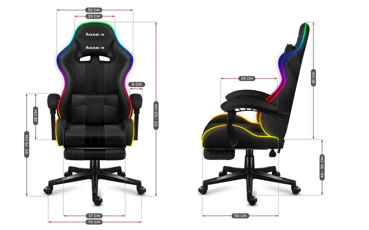 Кресло геймерское с RGB подсветкой Huzaro Force 4.7 RGB Black ткань с подставкой для ног до 140 кг Черный - фото 2