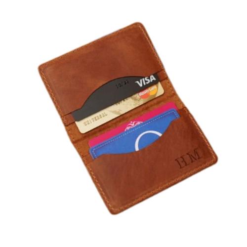 Гаманець-кардхолдер Crazy для банківських карт зі шкіри з персоналізацією Коньячний (124)