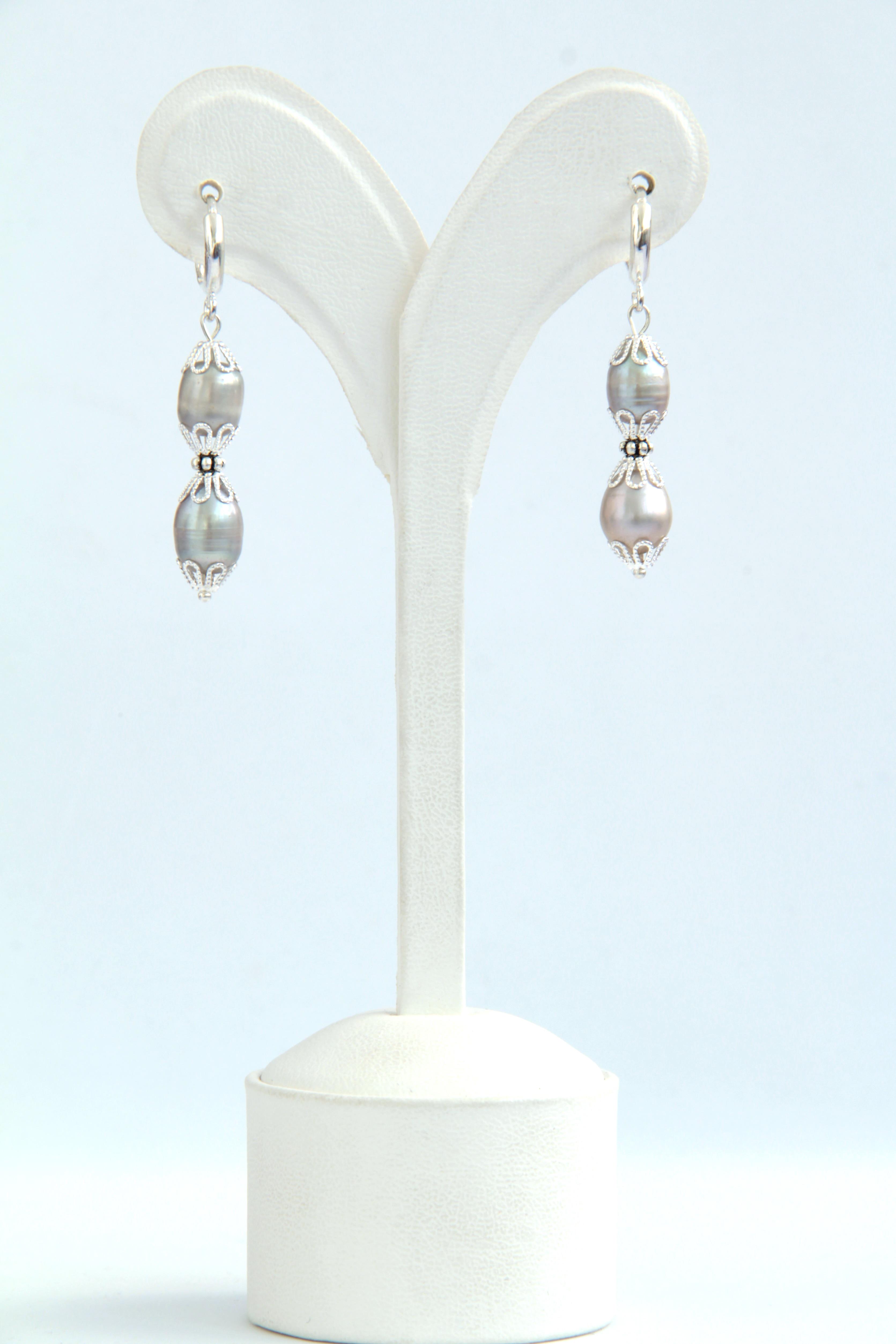 Сережки срібні з натуральними сірими перлами Silver-Rose Perls ручна робота (ER-0006)