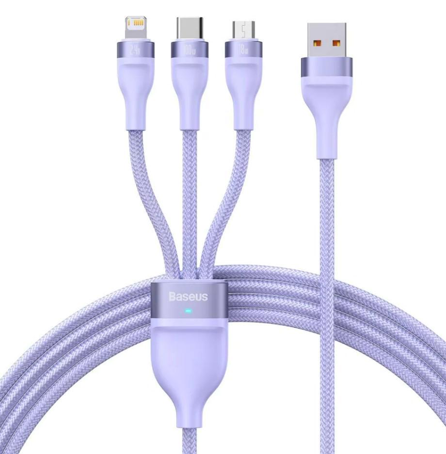 Кабель Baseus CASS030005 Flash Series 2 Fast Charging Data Cable USB Micro/Lightning/Type-C 5A 100W 1,2 м Purple (11120127)
