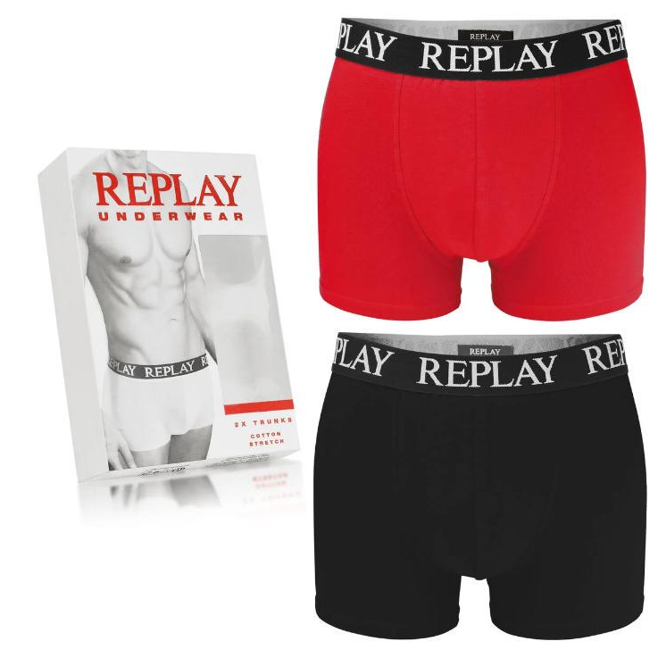 Труси боксери чоловічі анатомічні Replay 2 шт. M Чорний/Червоний. - фото 2
