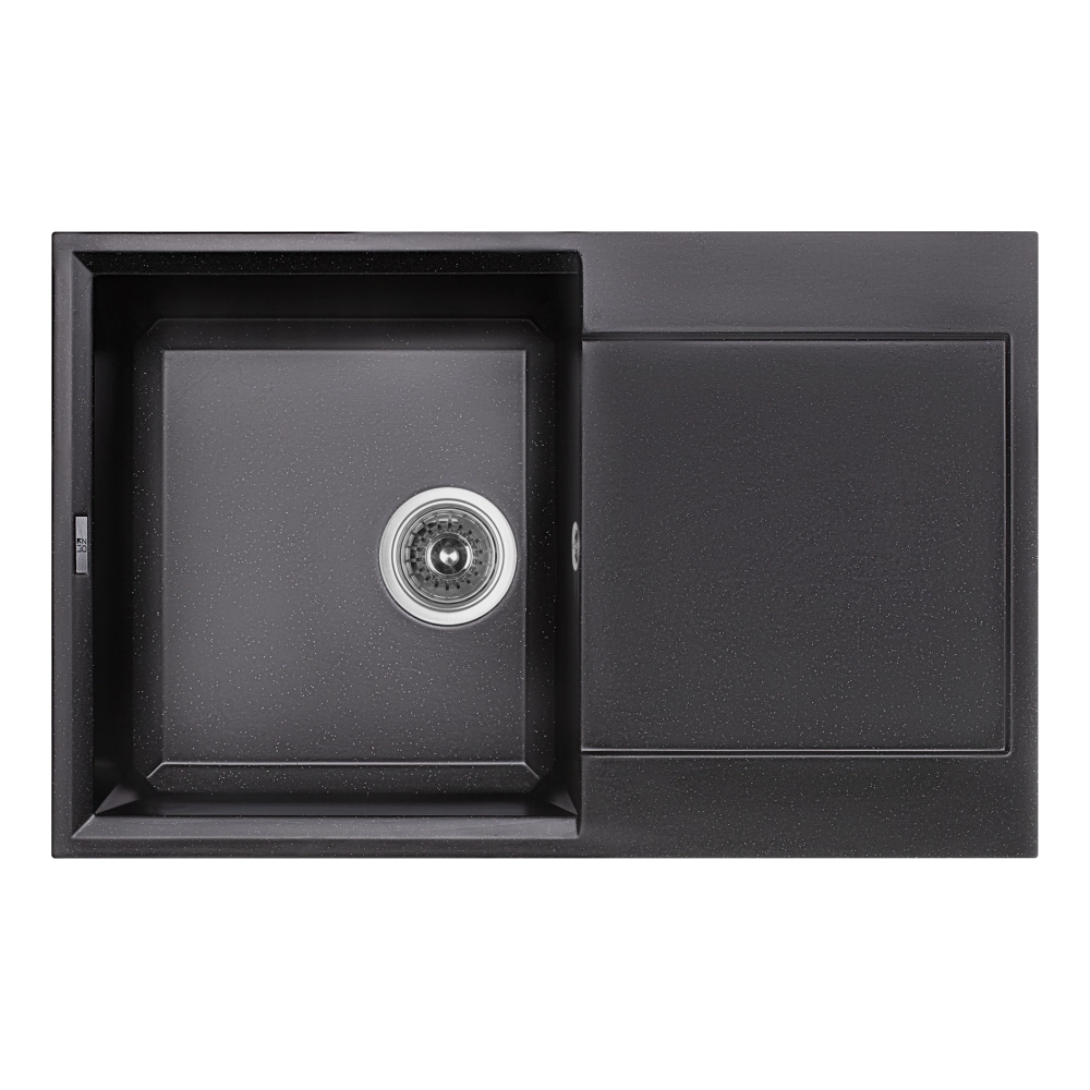 Кухонна мийка Lidz прямокутна з крилом гранітна 790x495х230 мм Чорний матовий