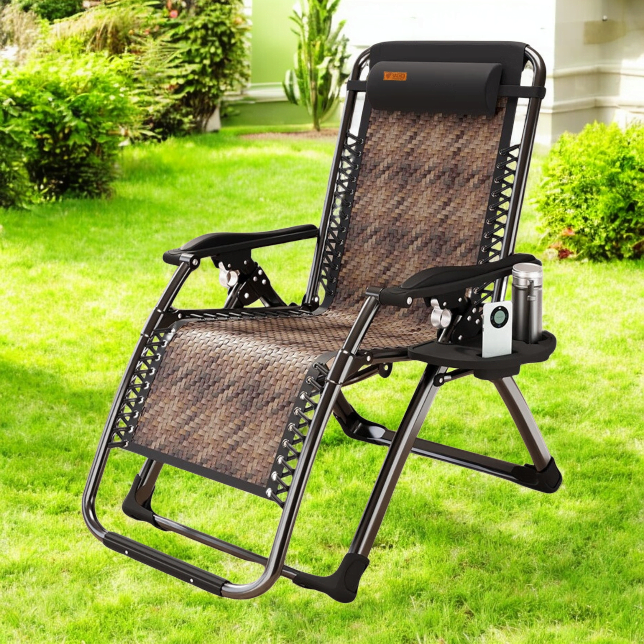 Шезлонг раскладной Zero Gravity WCG S-9 р из ротанга Черный/Коричневый (S-91)