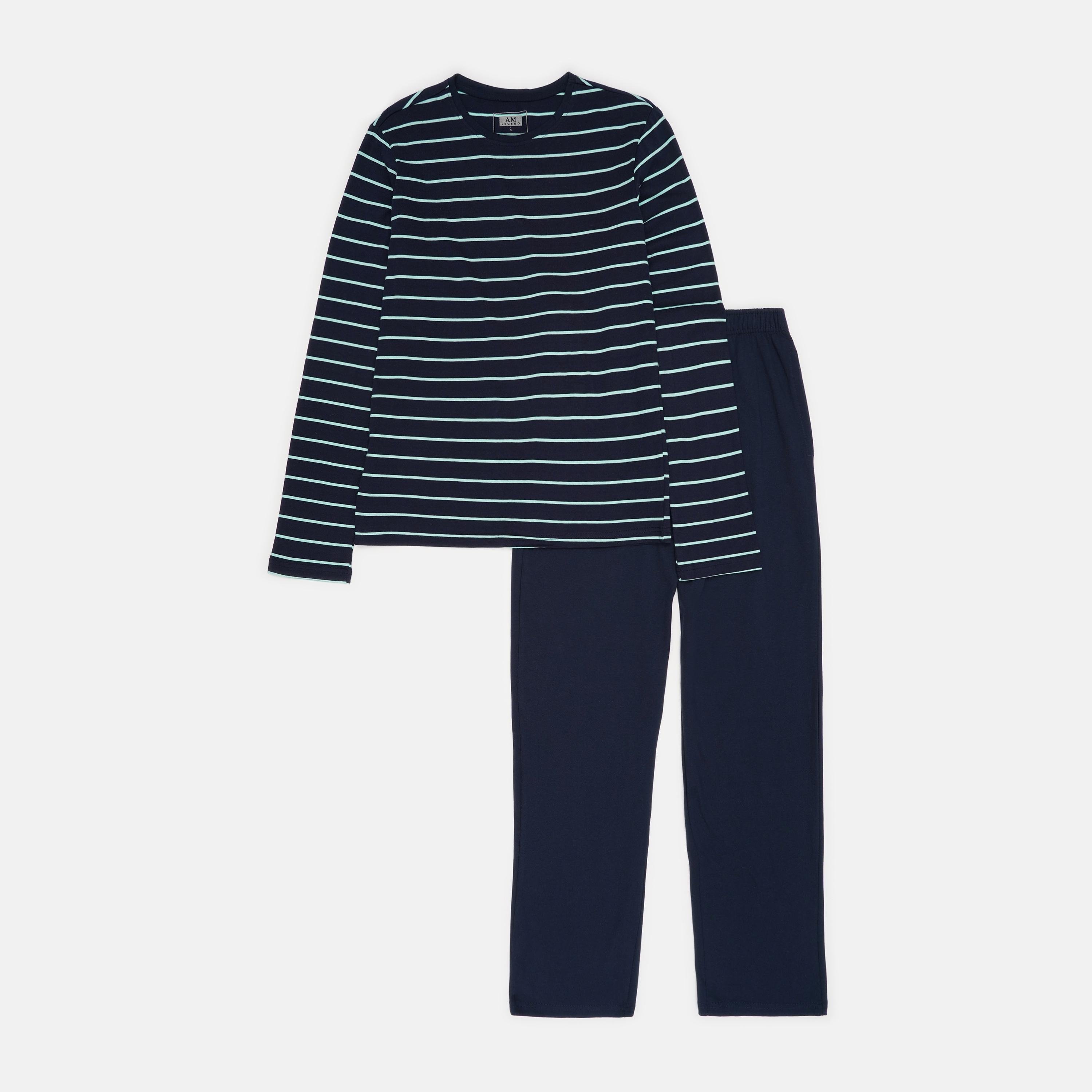 Піжама A&M Mega Store лонгслів/штани XL Темно-синьо-зелений (7138942)