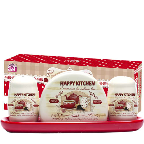 Набор емкостей для соли и перца SNT Happy Kitchen с салфетницей на подставке (6912-11)