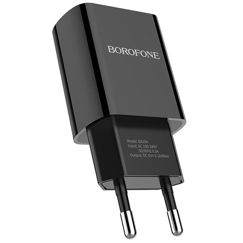 Блок живлення Borofone BA20A МЗП/USB зарядка 5V/2,1A Чорний