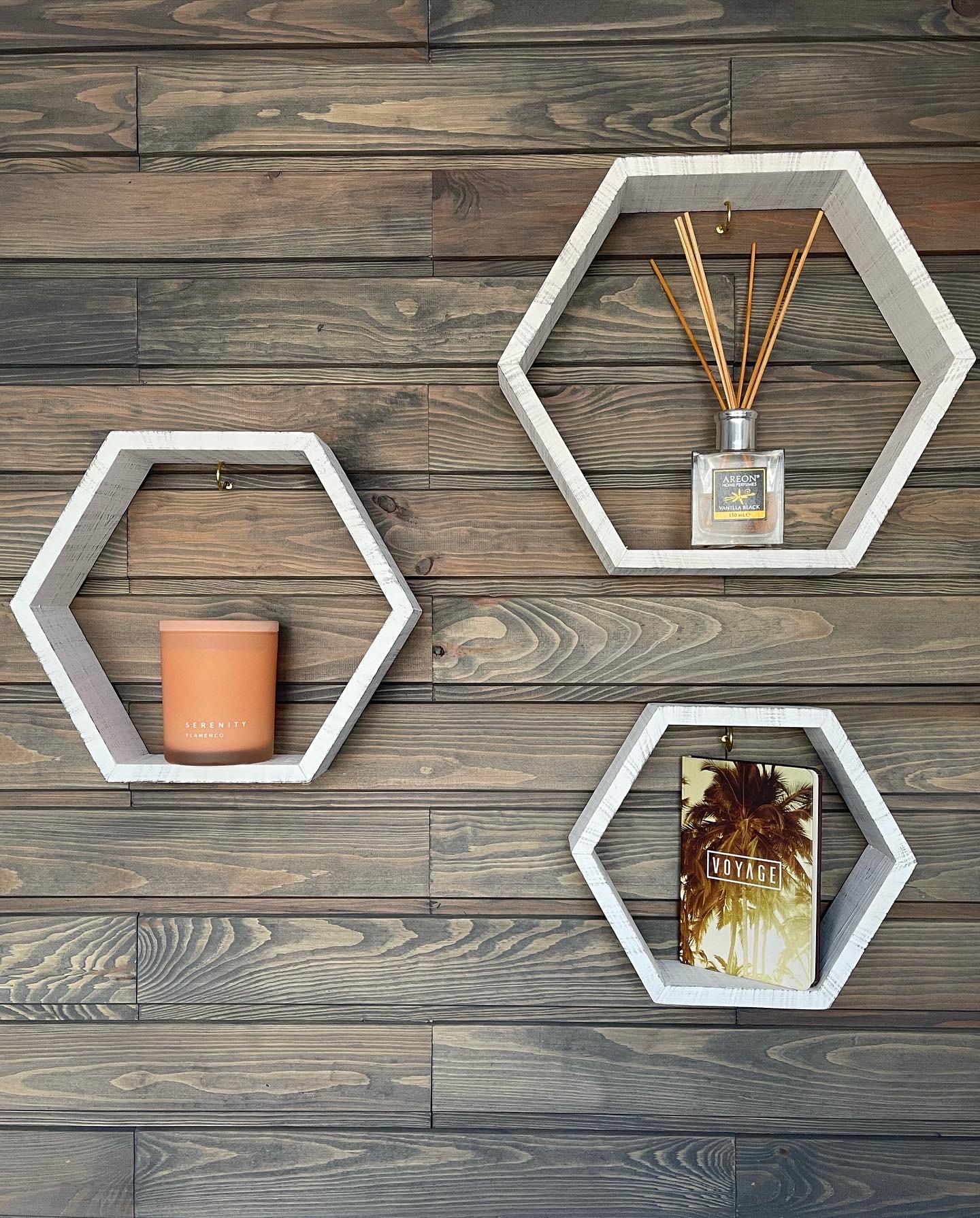 Полки соты деревянные 3 шт. Бело-серый (102) - фото 2