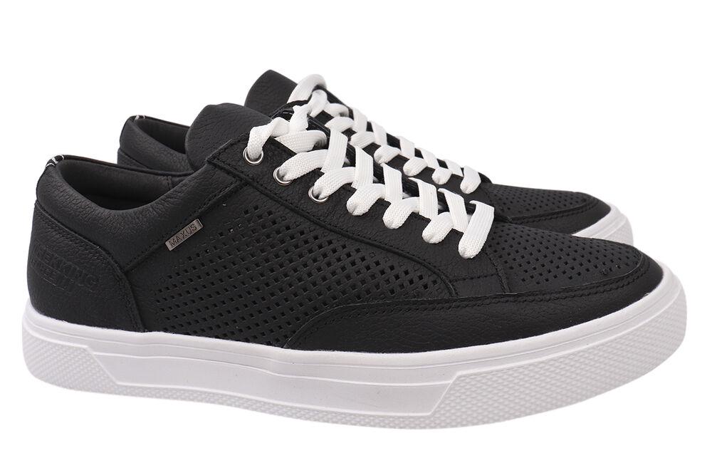 Кеди чоловічі Maxus shoes зі шкіри на низькому ходу на шнурівці р. 45 Чорний (75-21LTCP)