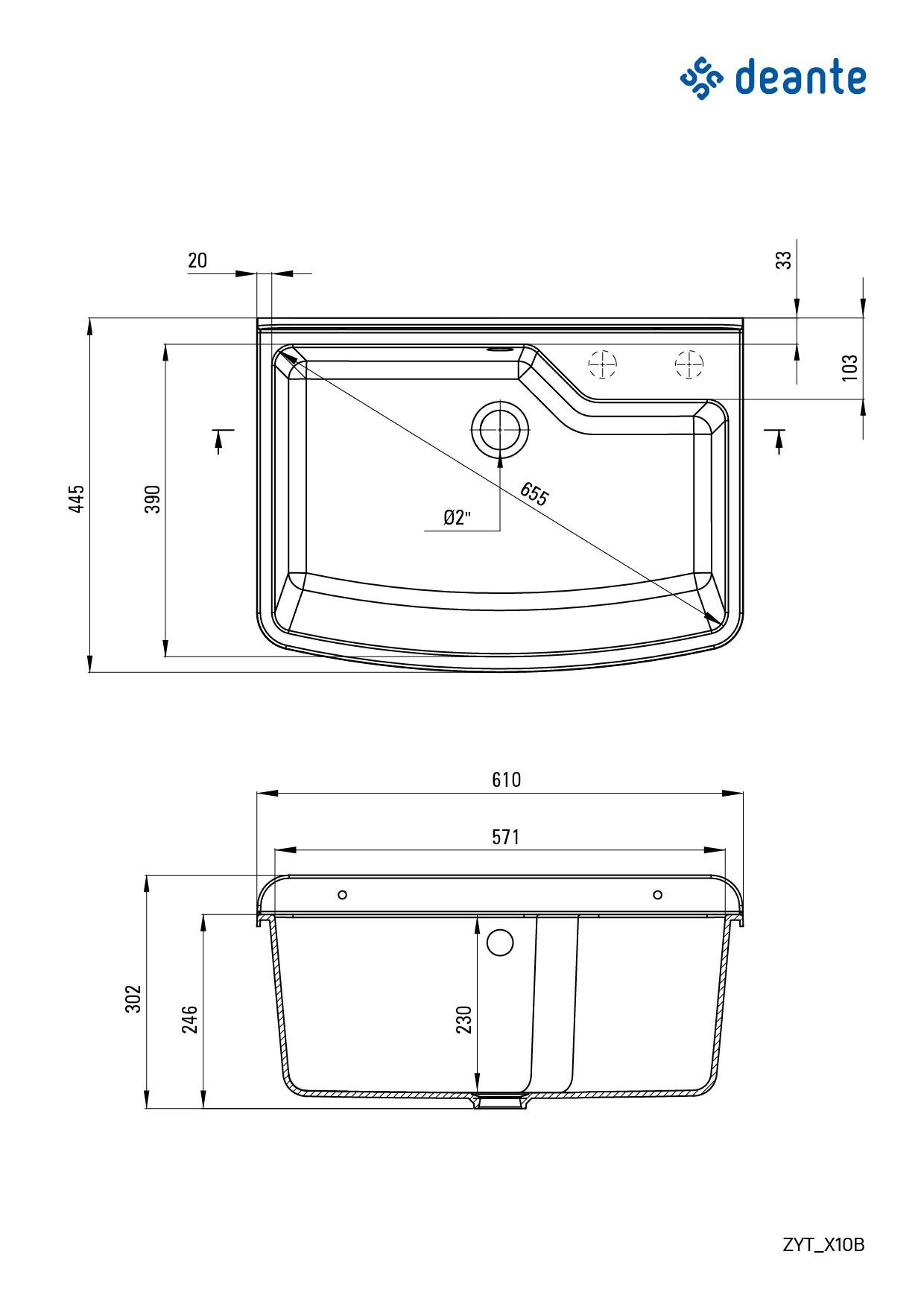 Мойка кухонная Deante полистирол ZYT_310B 610x445 мм прямоугольная Серый (205610) - фото 2