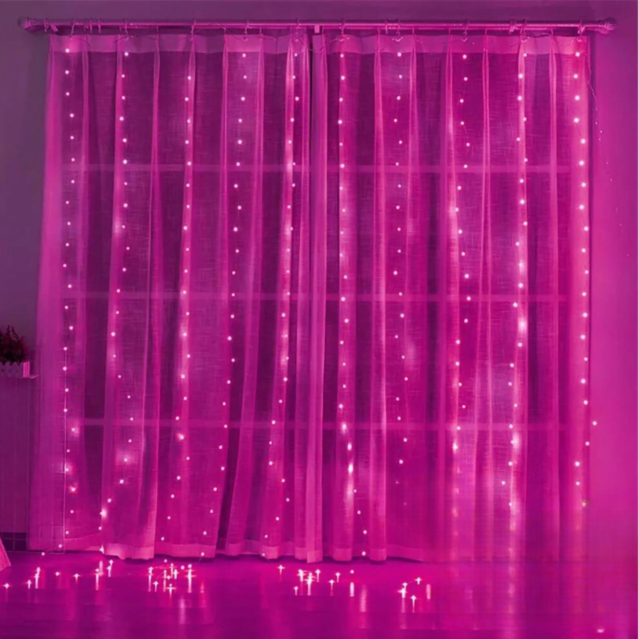 Гірлянда штора з гачками 3x3 м 300 LED з пультом USB Рожевий - фото 1 Гірлянда штора з гачками 3x3 м 300 LED з пультом USB Рожевий - фото 1