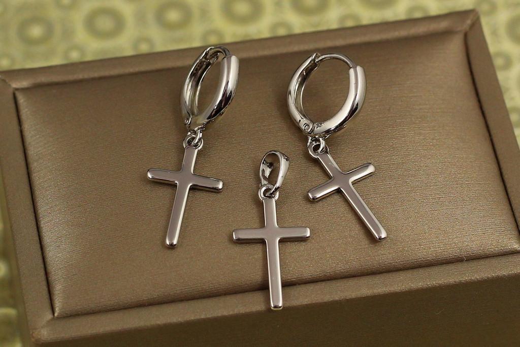 Набор Xuping Jewelry серьги с кулоном крестики тонкие гладкие Серебристый (2563340647)