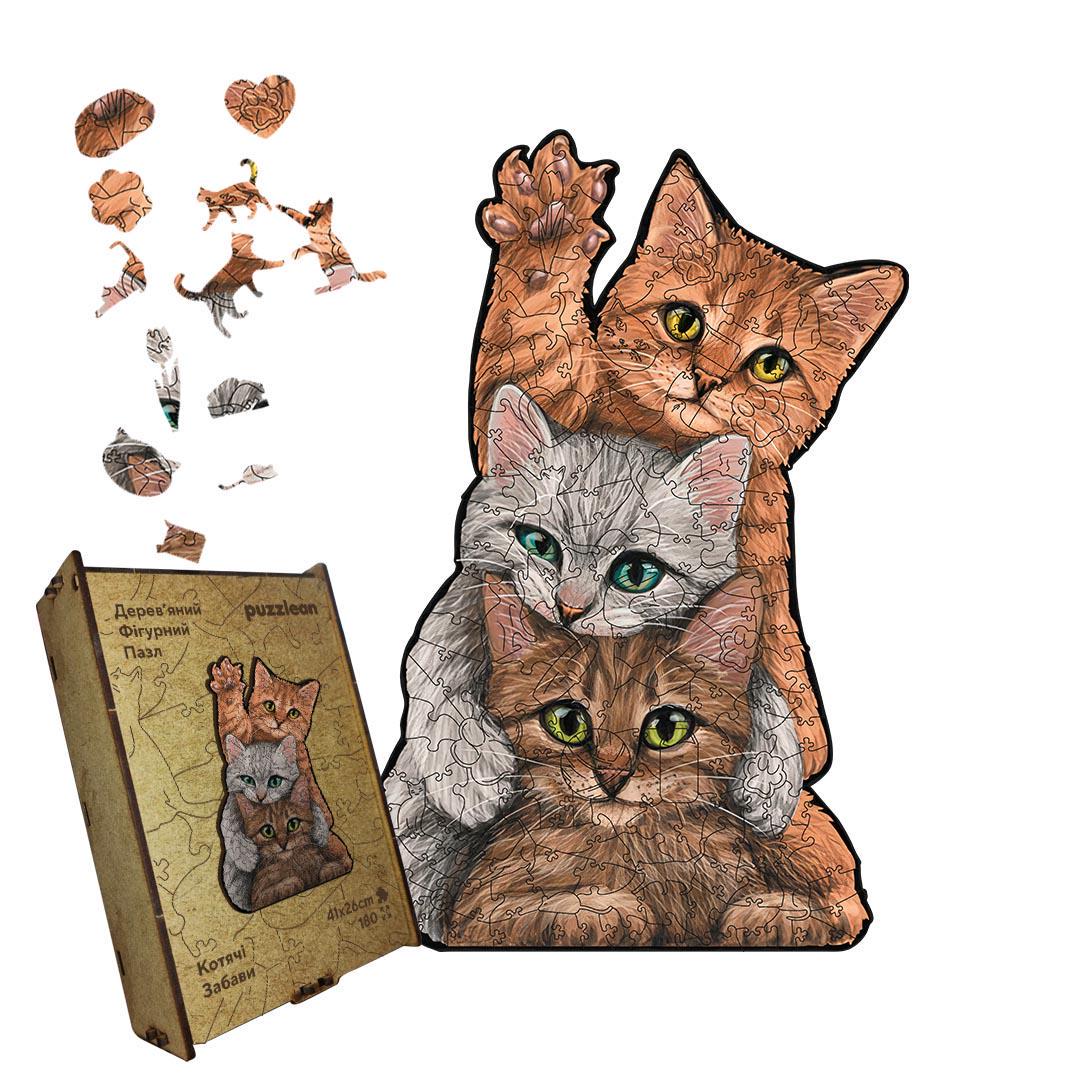 Пазл дерев'яний Котячі забави А3 картонна коробка 200 ел. (26102044)