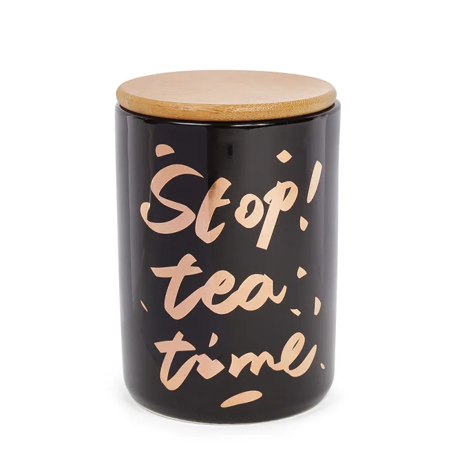 Банка фарфоровая Flora Tea Time с бамбуковой крышкой 0,725 л Черный с золотым 31881