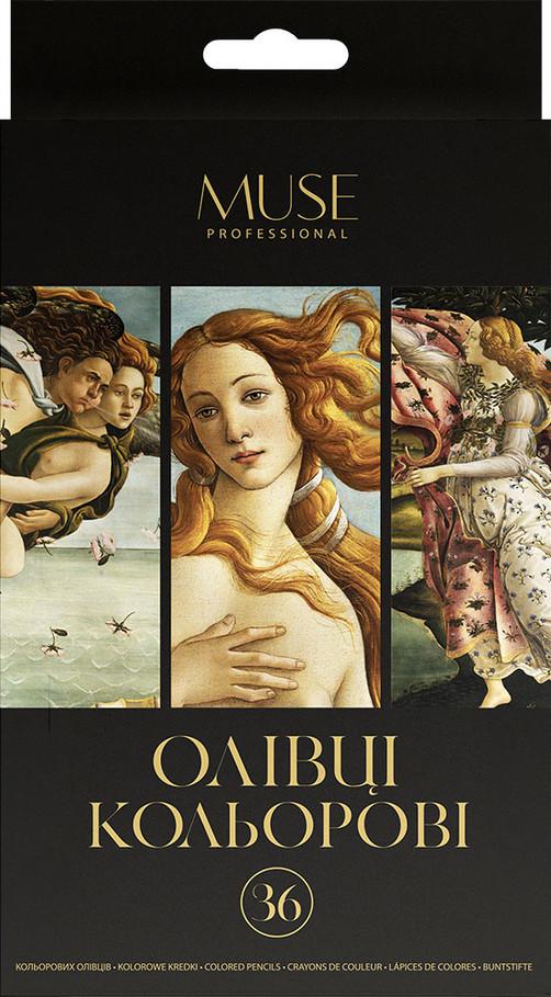 Олівці кольорові тригранні Muse 36 кольорів та чинка