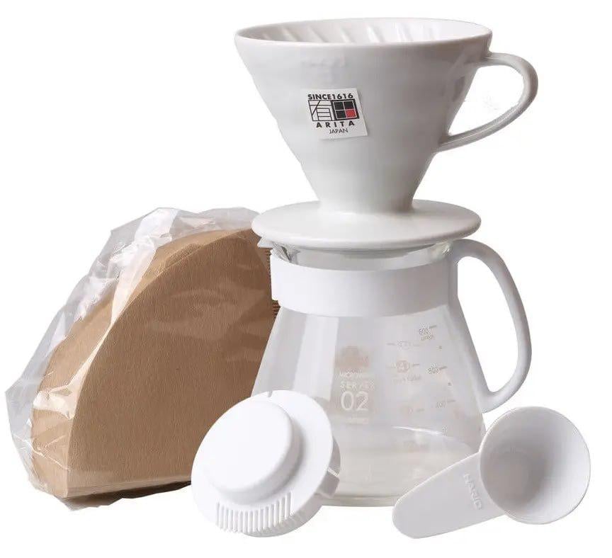 Пуровер керамический Hario 02 сервировочный заварник и фильтры Белый (XVDD-3012W)