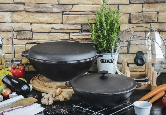 Сковорода чавунна Brizoll WOK з чавунною кришкою сковородою гриль 8 л - фото 9 Сковорода чавунна Brizoll WOK з чавунною кришкою сковородою гриль 8 л - фото 9