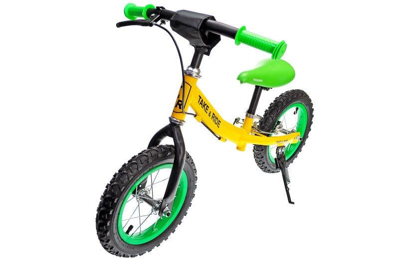 Велобиг детский Take & Ride RB-40 Pro с задним ручным тормозом/подножкой 57х16х30 см Желто-салатовый (RB-40 Pro)